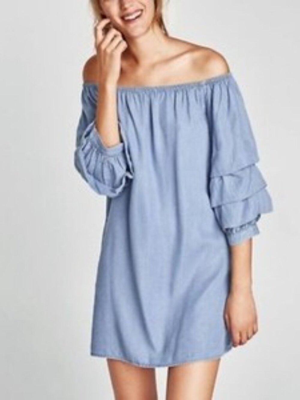 SOLD Velvet Heart Blue Off-Shoulder Long Sleeve Dress